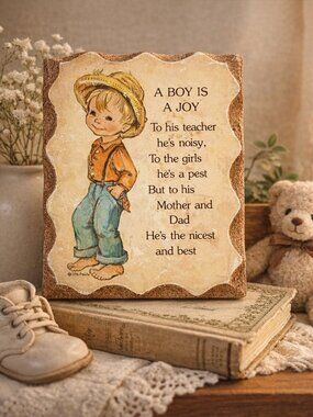 Vintage 1978 Paula Cutes Nursery Wall Plaque Boy Poem Retro Child Decor
